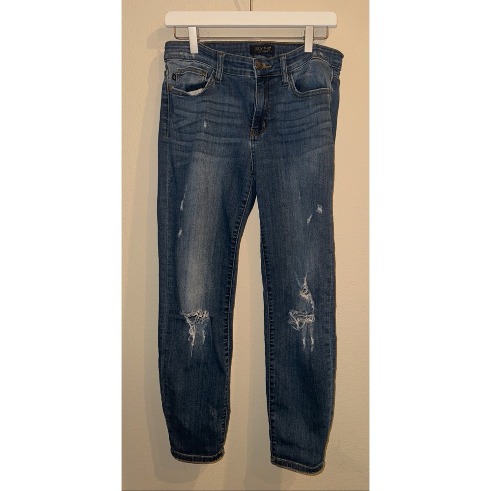 Judy Blue Distressed Relaxed Fit Straight Leg‎ Jeans Size 11/30